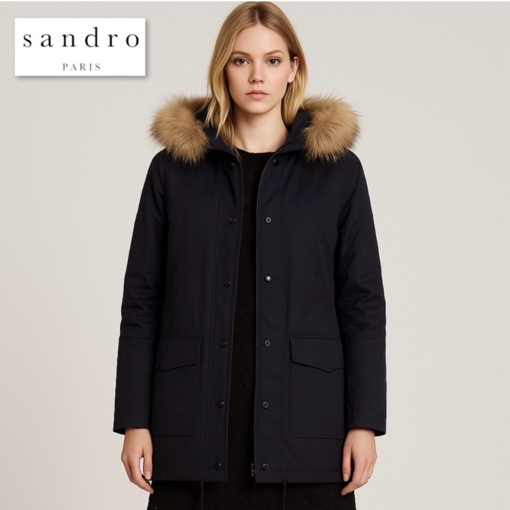 Sandro Women's Black Utility Jacket with Fur Trim